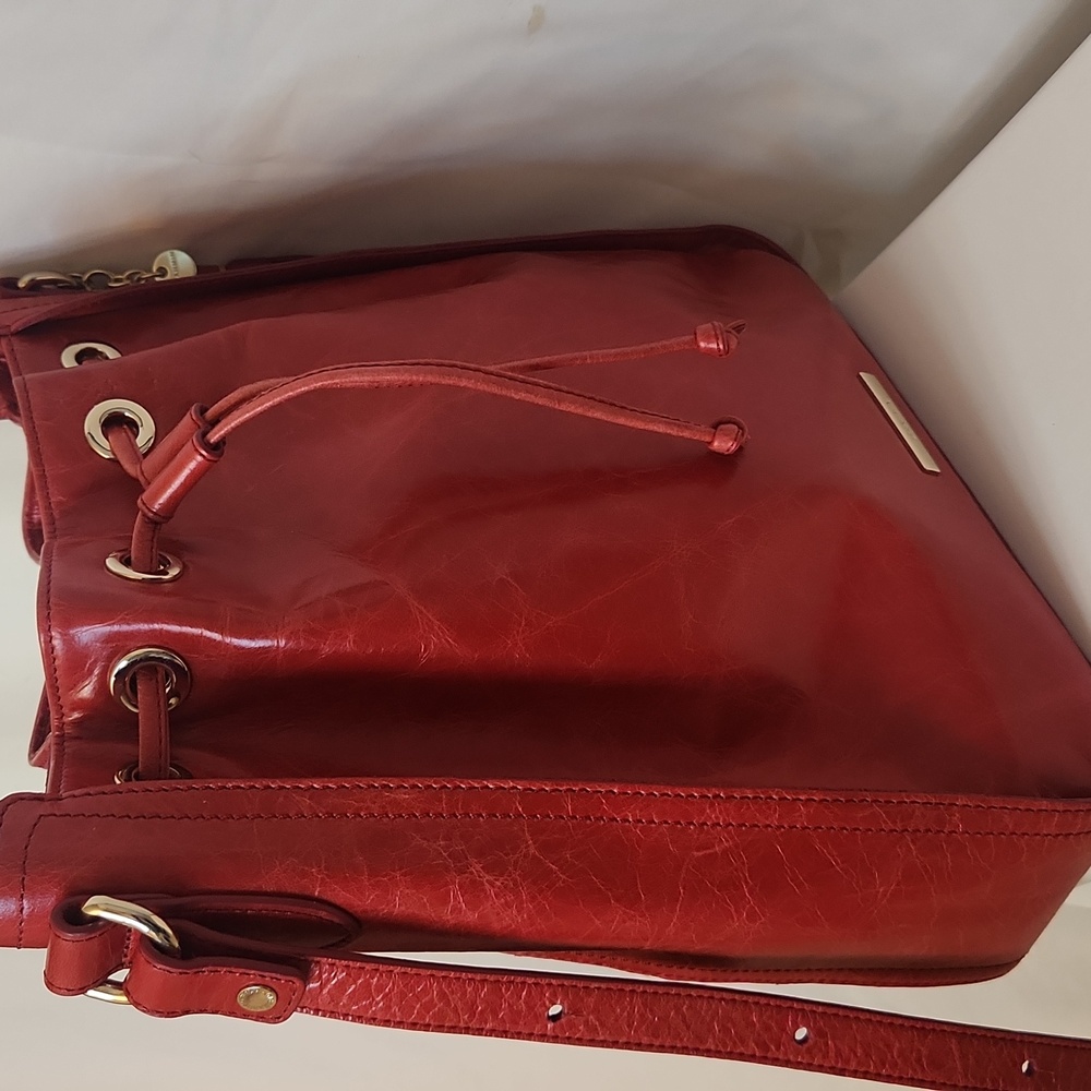 Brahmin Blair Eisenhower Shoulder Bag/Crossover Candy Apple Red Leather Holiday - Picture 12 of 17